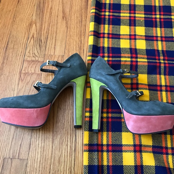 ASOS Colorblock Grey Suede Heels Ankle Straps - Picture 5 of 7